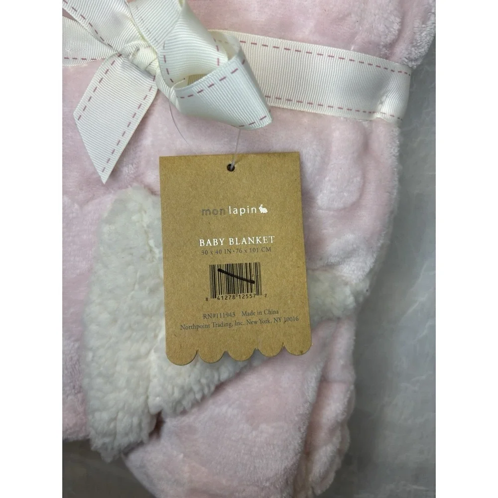 Mon Lapin Pink With Hearts Baby Blanket Plush Sherpa Security 30x40
